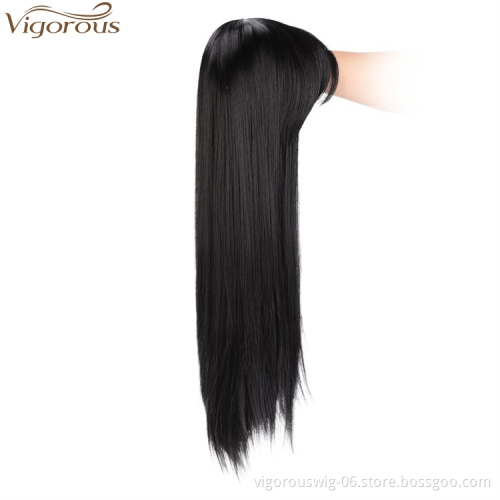 Vigorous 22 inches Cheap Long Straight Black Hair Wig Synthetic Wigs for Black Women High Temperature Wholesale Price